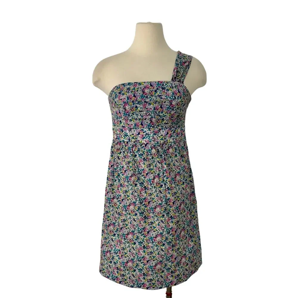 J. Crew x Liberty Fabric Cotton One-Shoulder Mini Dress Ditsy Floral Print P4